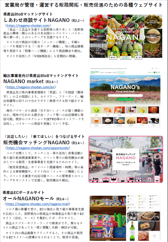 長野県　販路開拓、販売促進のための各種ウェブサイト開設について